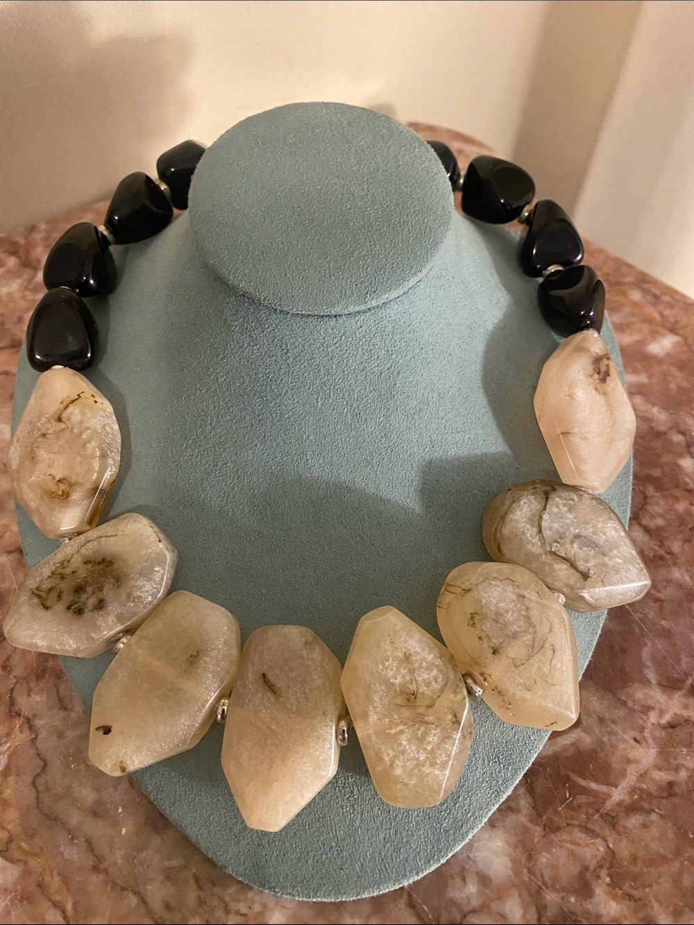 Bold Artisan Natural Stone Style Necklace with Black Onyx Style Beads & Extender